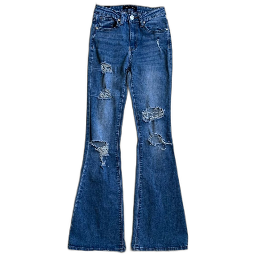 Almost Famous Distressed Dark Blue Flared Jeans